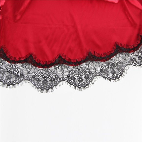 Satin Sleepwear with Blindfold  Eyelash Lace Camisole - Picture 4 of 9